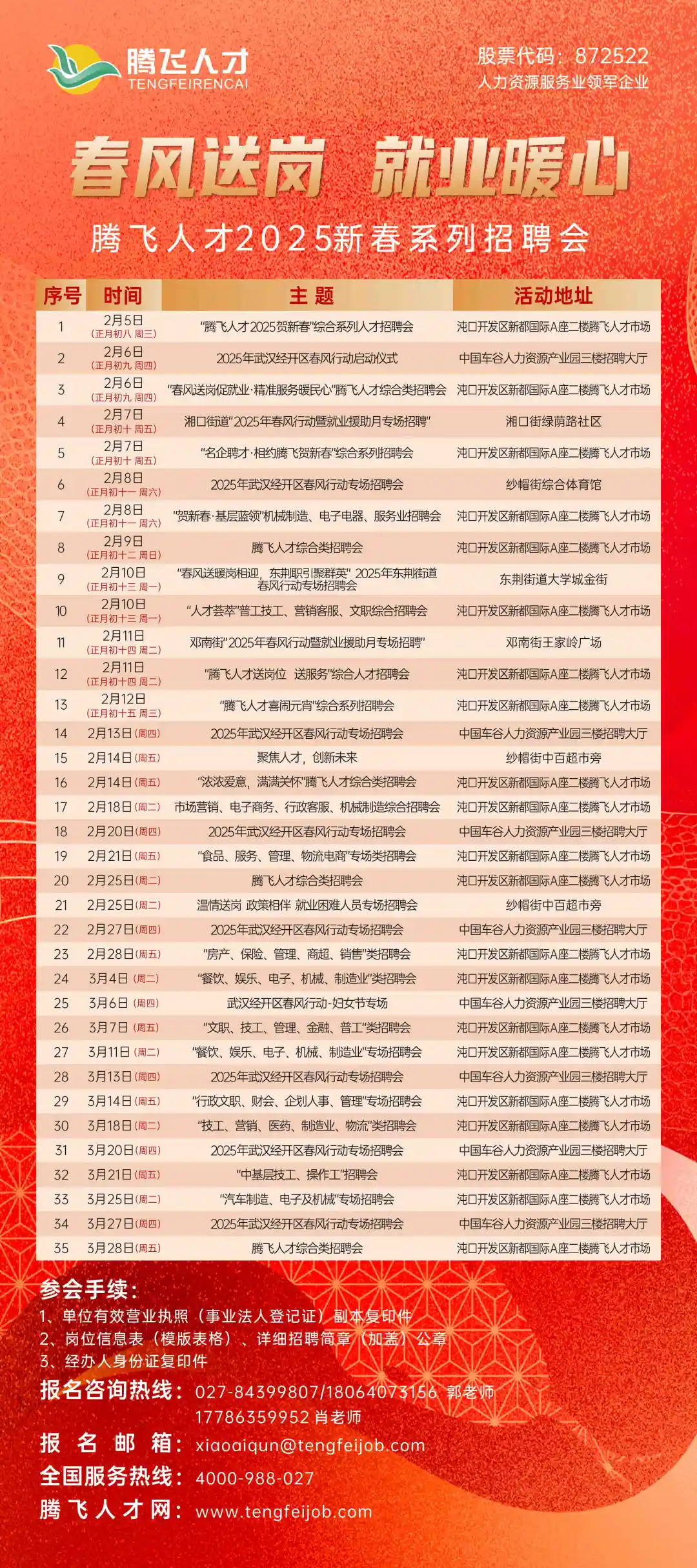 新年纳新丨腾飞人才2025新春系列招聘会预告（2-3月），欢迎各用人单位报名咨询！